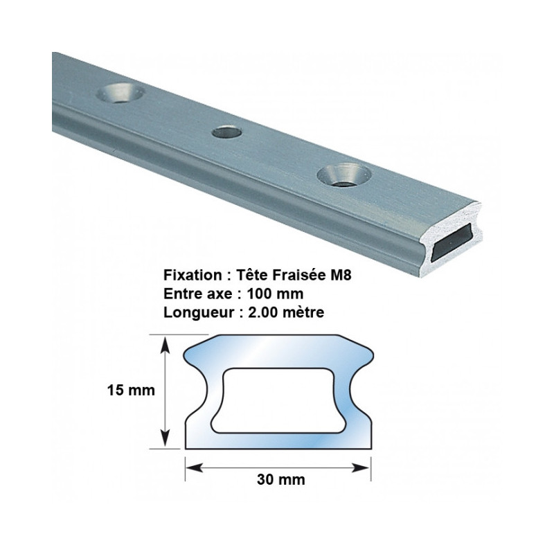 2 rails d’écoute Génois percés Lewmar T2 (2 m)